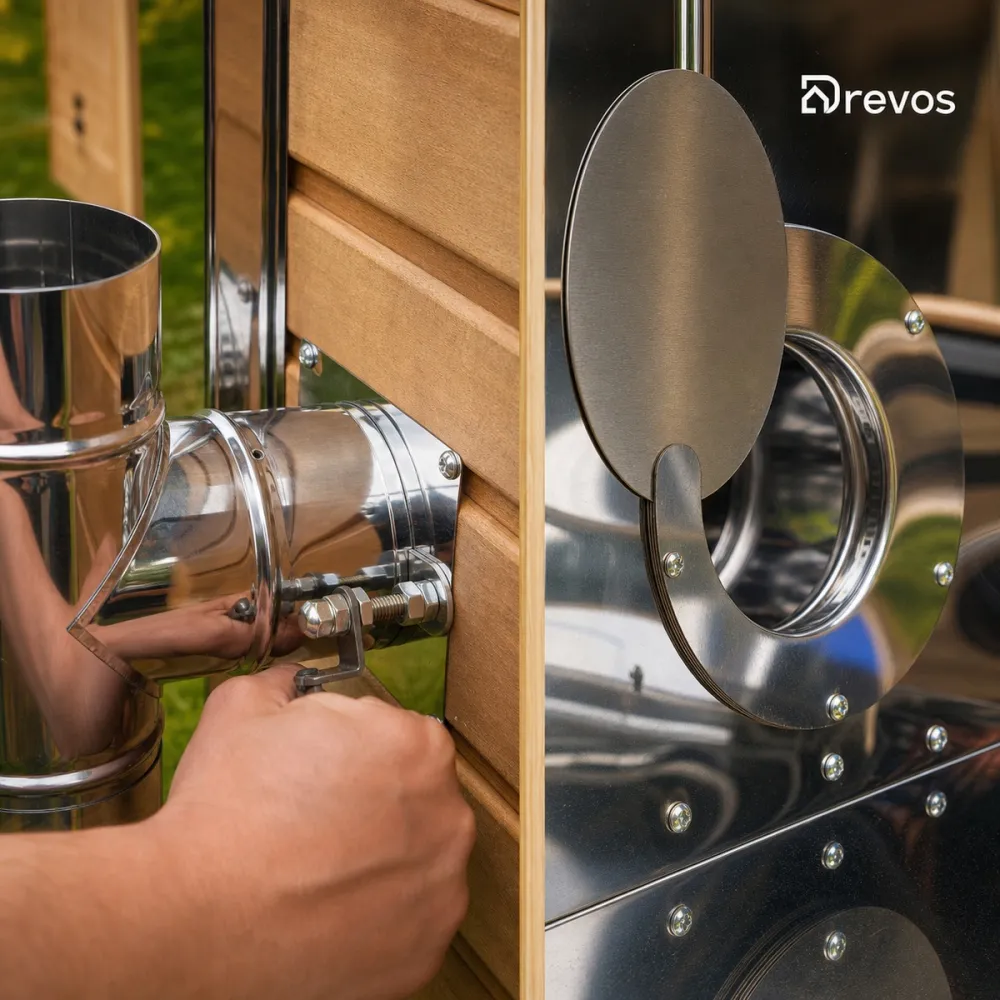 DREVOS Big PRO: wyjmowany komin i przedłużona rura z parasolem